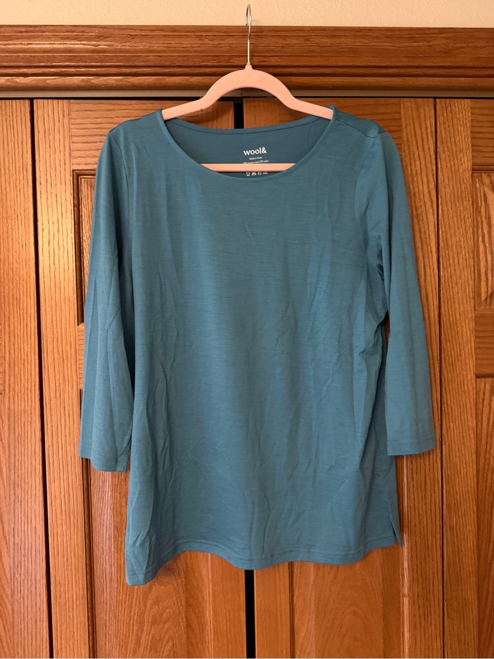 Wool& Colette alpine blue tee.  3/4 Sleeve Top.